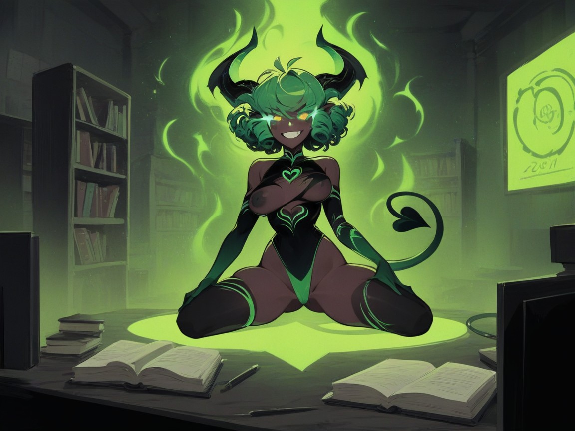 Green Inverted Nipples, Squared Torso, Wearing Green Plaid Succubus Clothes AI Porn