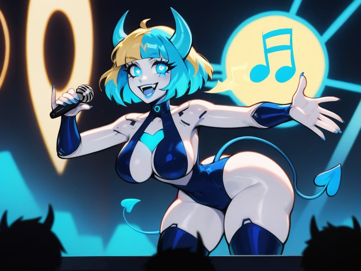 Stage Background, Sound Waves, Blue Hair AI Porn