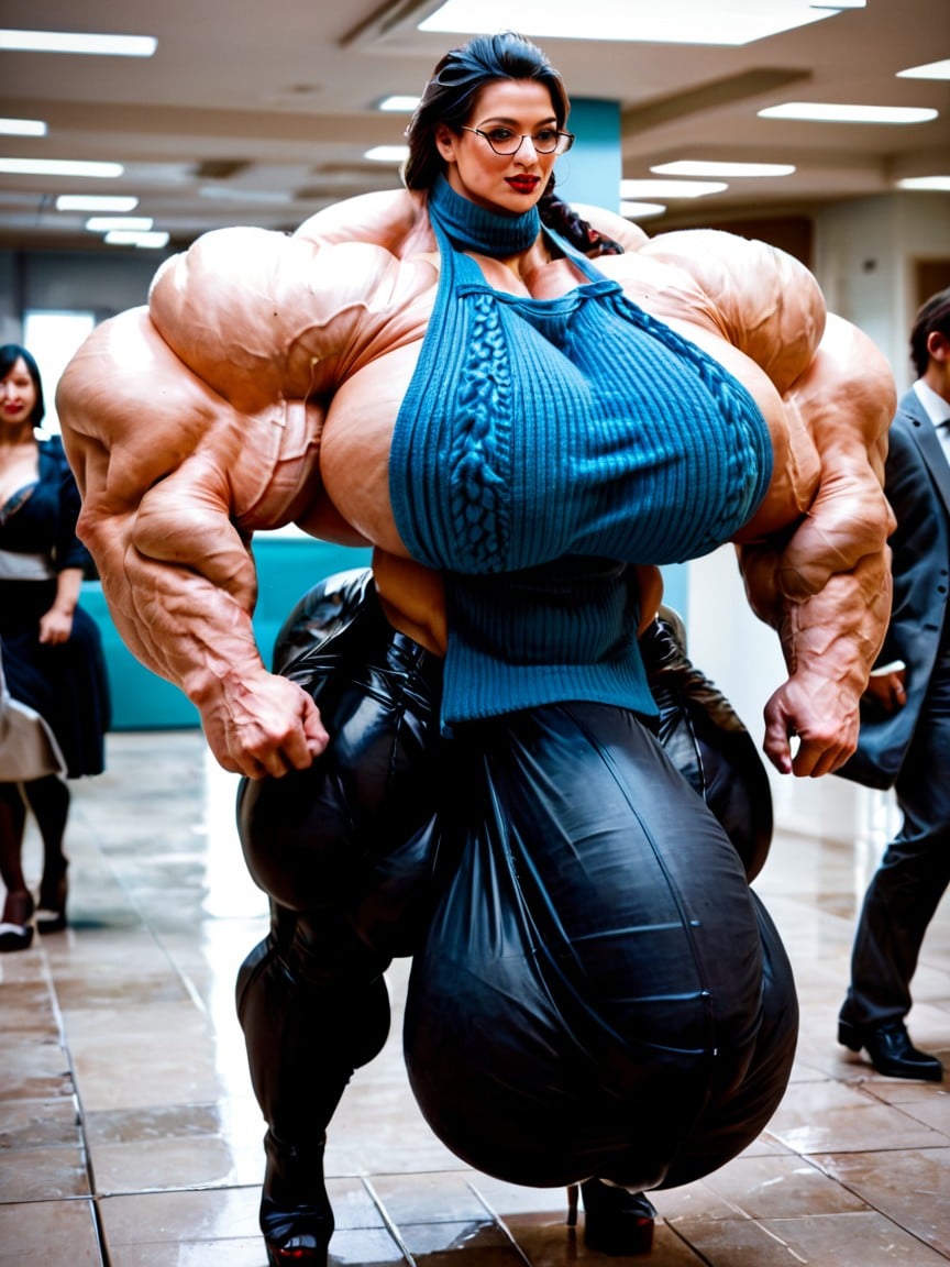Hyper Gigantic Massive Muscles, Latex Pants Bulge, Hyper Gigantic Massive Penis Bulge MILF AI Porn