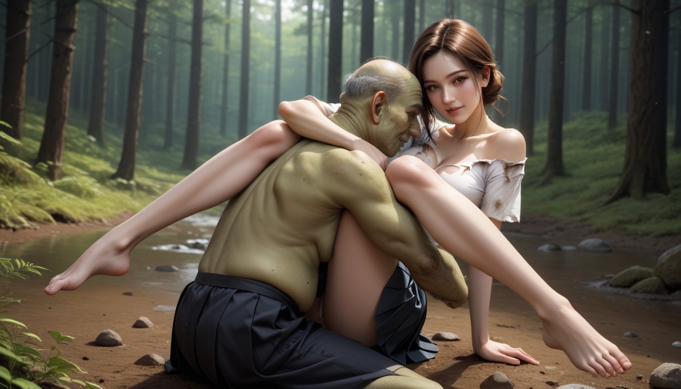 Bottomless, Happy, Woman Laying On Ground AI Porn