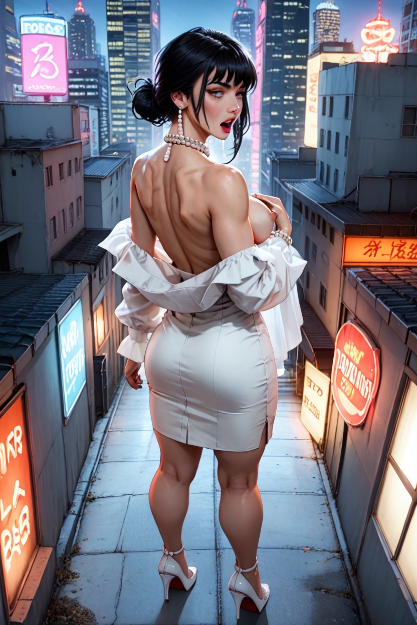 Neon, Off Shoulder, Black Hair AI Porn