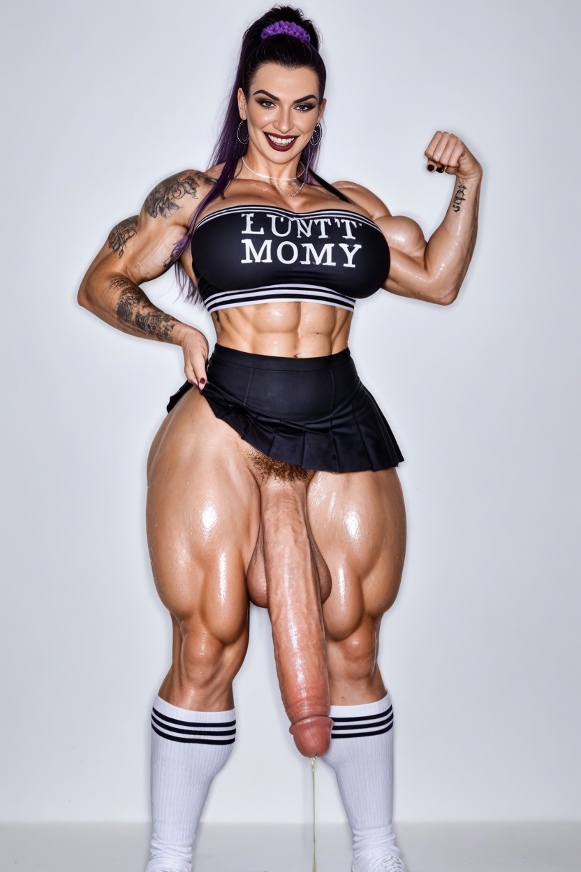 Mischievous (smiling While Blushing), Ultra Wide Hips, Impossible Massive Muscular Legs AI Porn