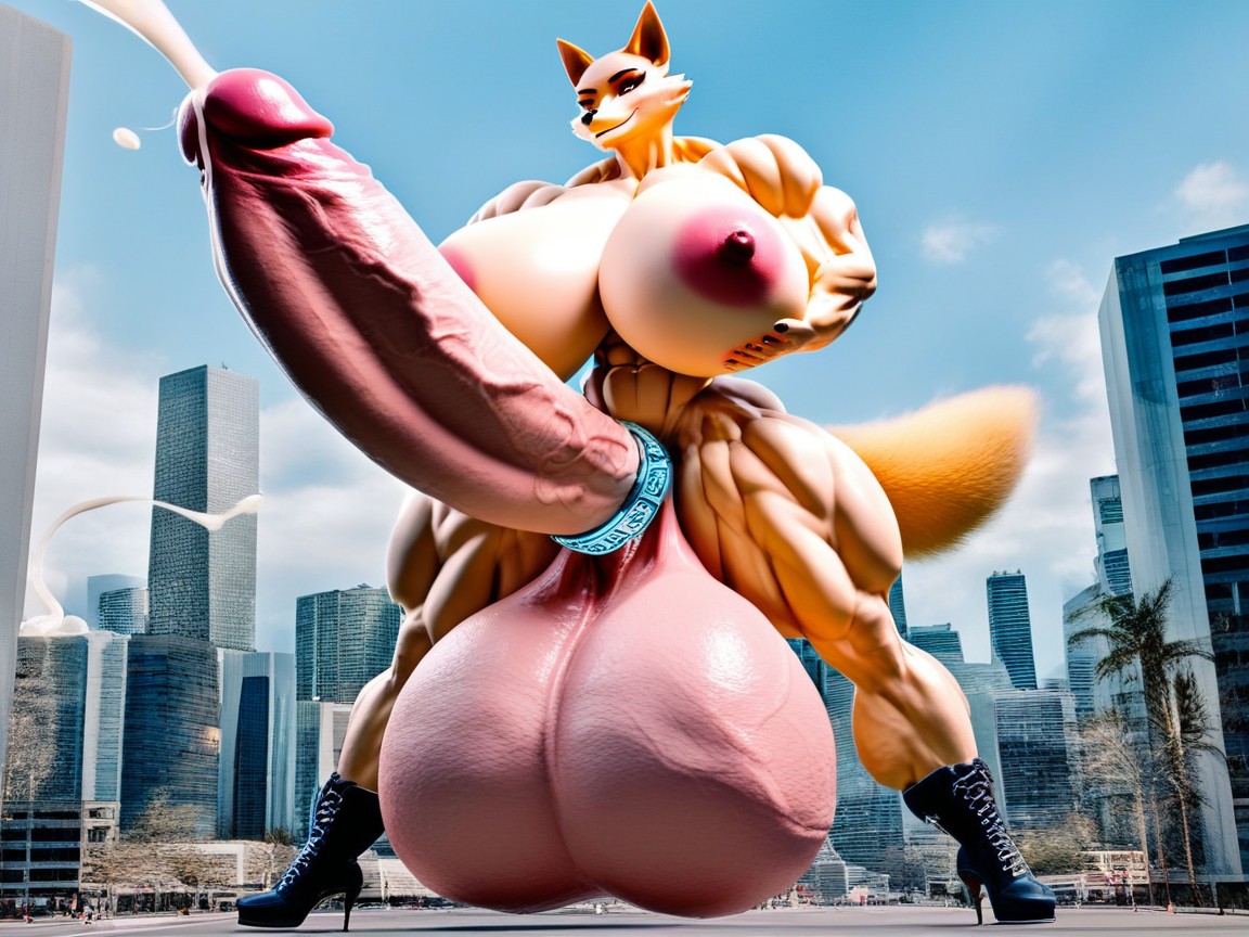 Extremely Long Cockcumming, Bodybuilder, City Furry AI Porn