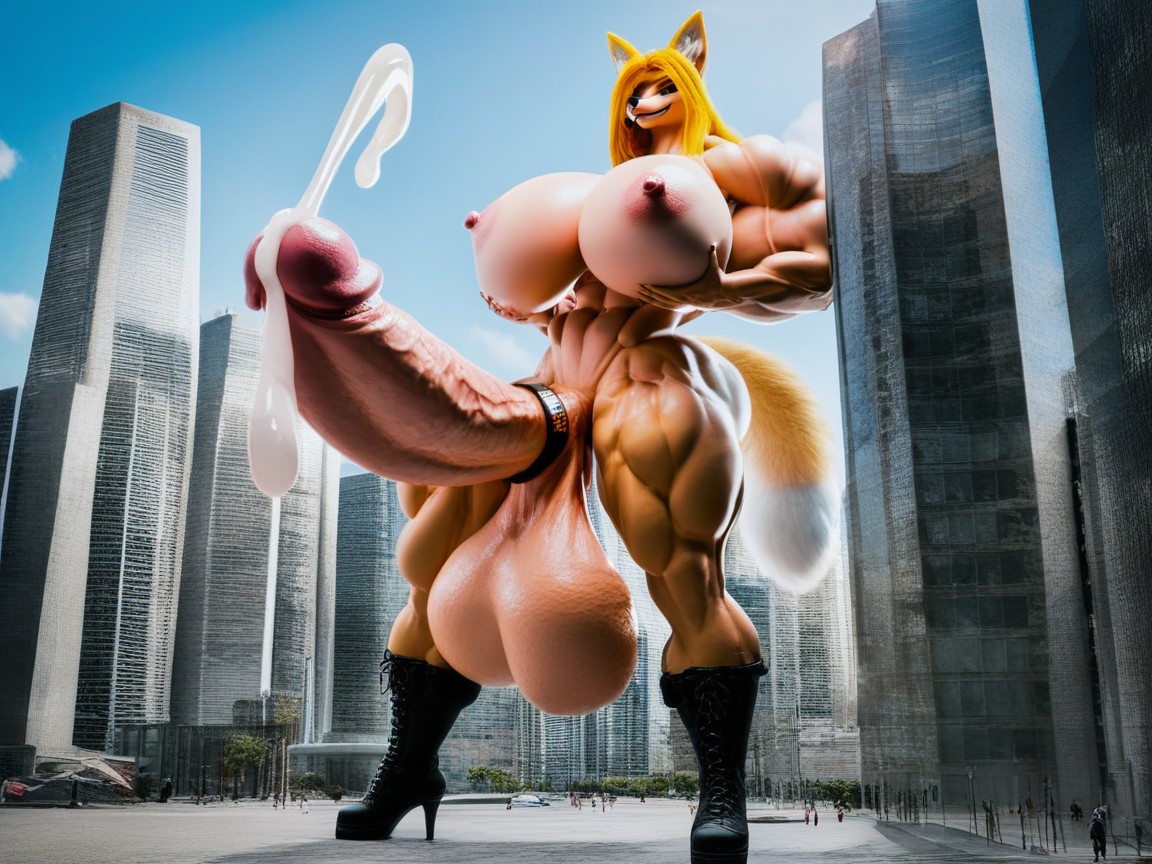 Naked, Hyper Muscular, Bodybuilder Furry AI Porn