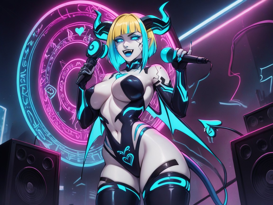 Afterimage, Wearing Blue Metallic Succubus Clothes, Happy Face AI Porn