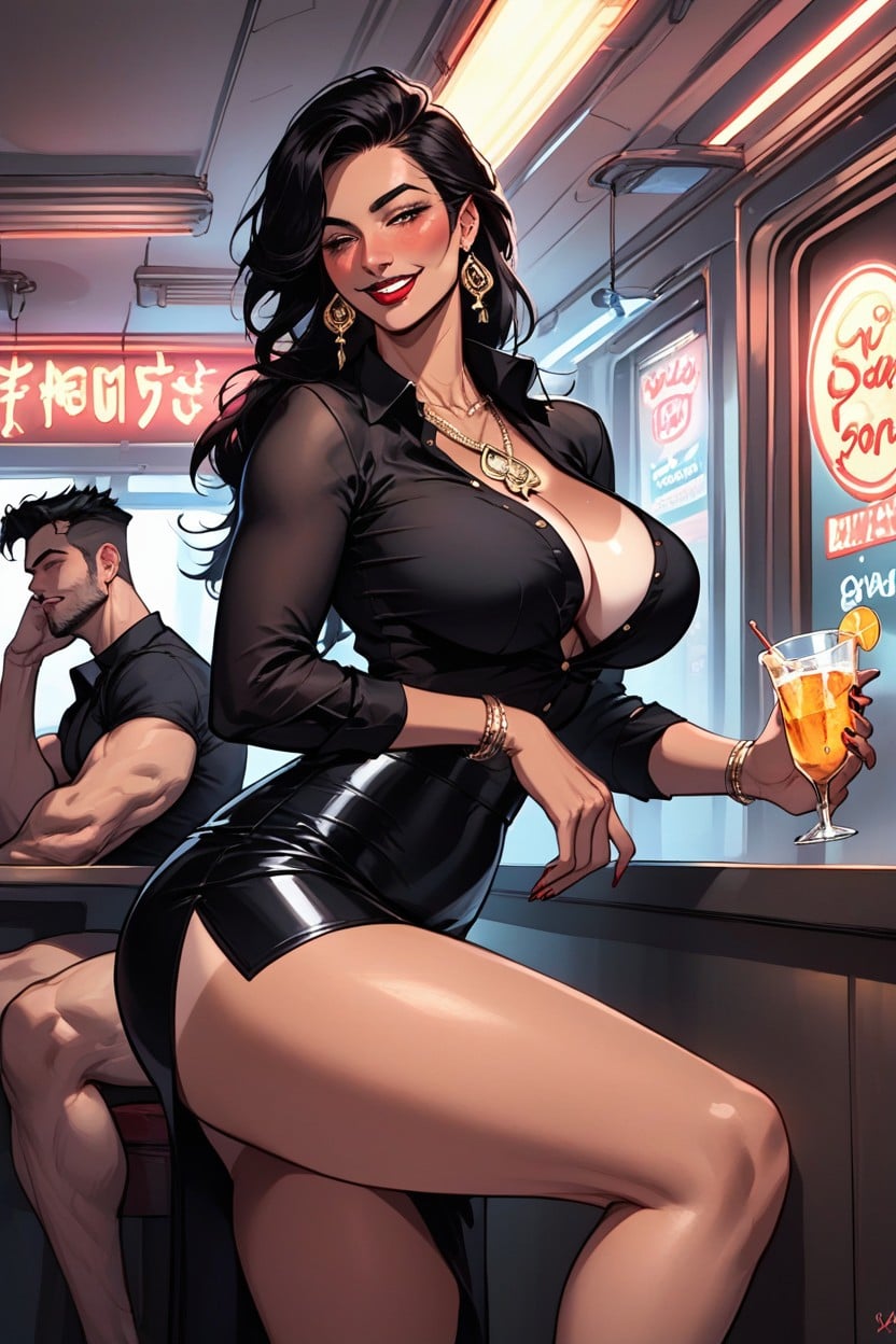 And Fair Skin She Wears Red Lipstick, Happy, Breasts AI Porn