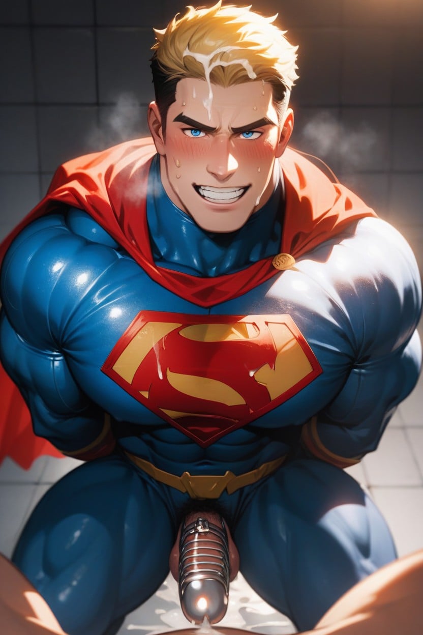 Looking Up At A Viewer, Red Capes, Hyper Pectorals Porno IA Gay