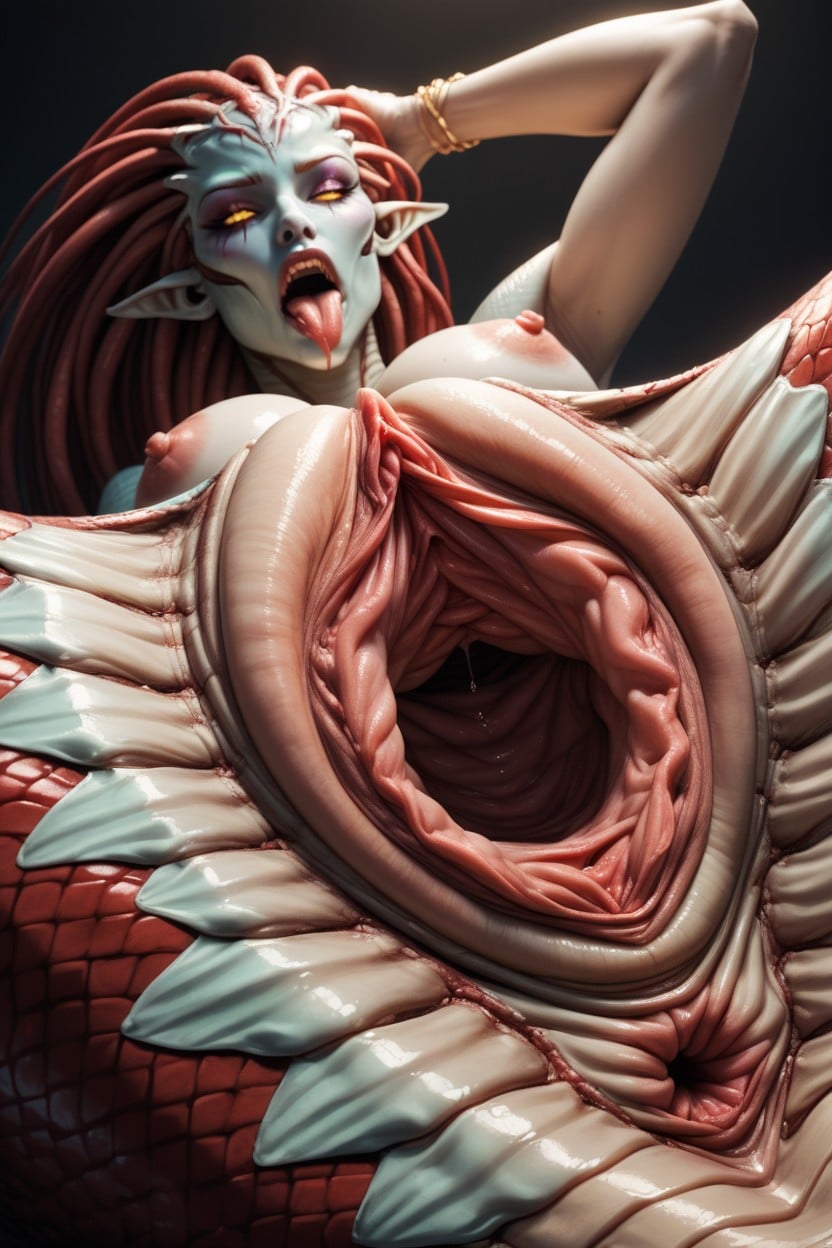 Leaning Back, Glowing Vaginal Canal, Alien Vagina AI Porn