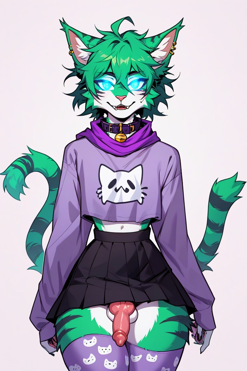 Cat Print On Sweatshirt, Furred Cat, Thick Thighs Furry AI Porn
