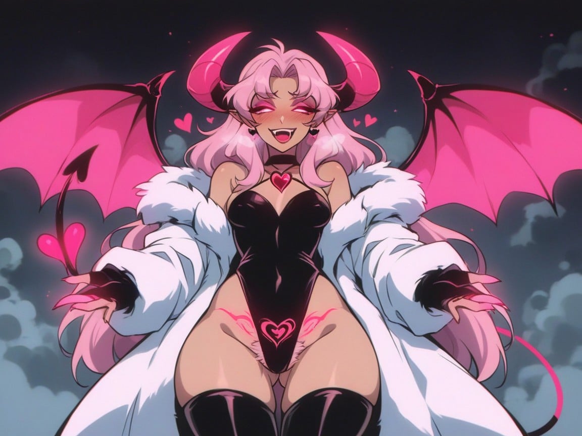 Neon Pink Explosions In Background, Fur Coat, Smug Hentai AI Porn