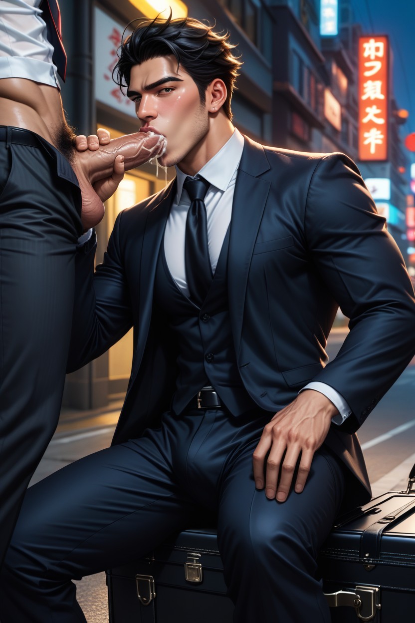 Business Suit, Naked From Waist Down, Blowjob Porno IA Gay