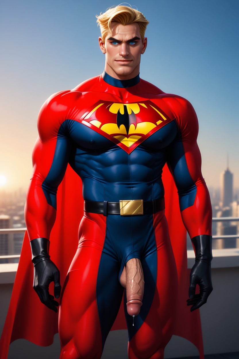 Red Costume, A Strong Jawline, Erect Penis 게이 AI 포르노