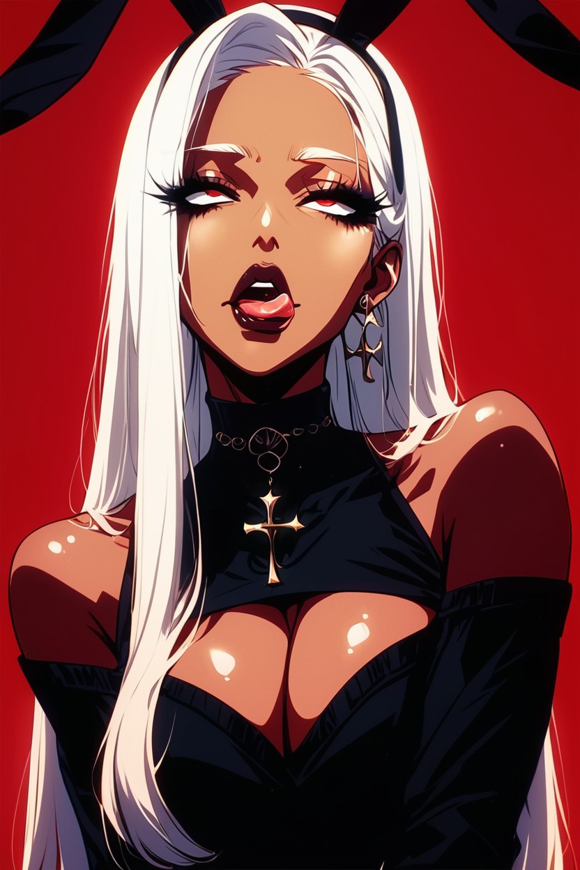 Collarbone, Long Eyelashes, Parted Lips AI Porn