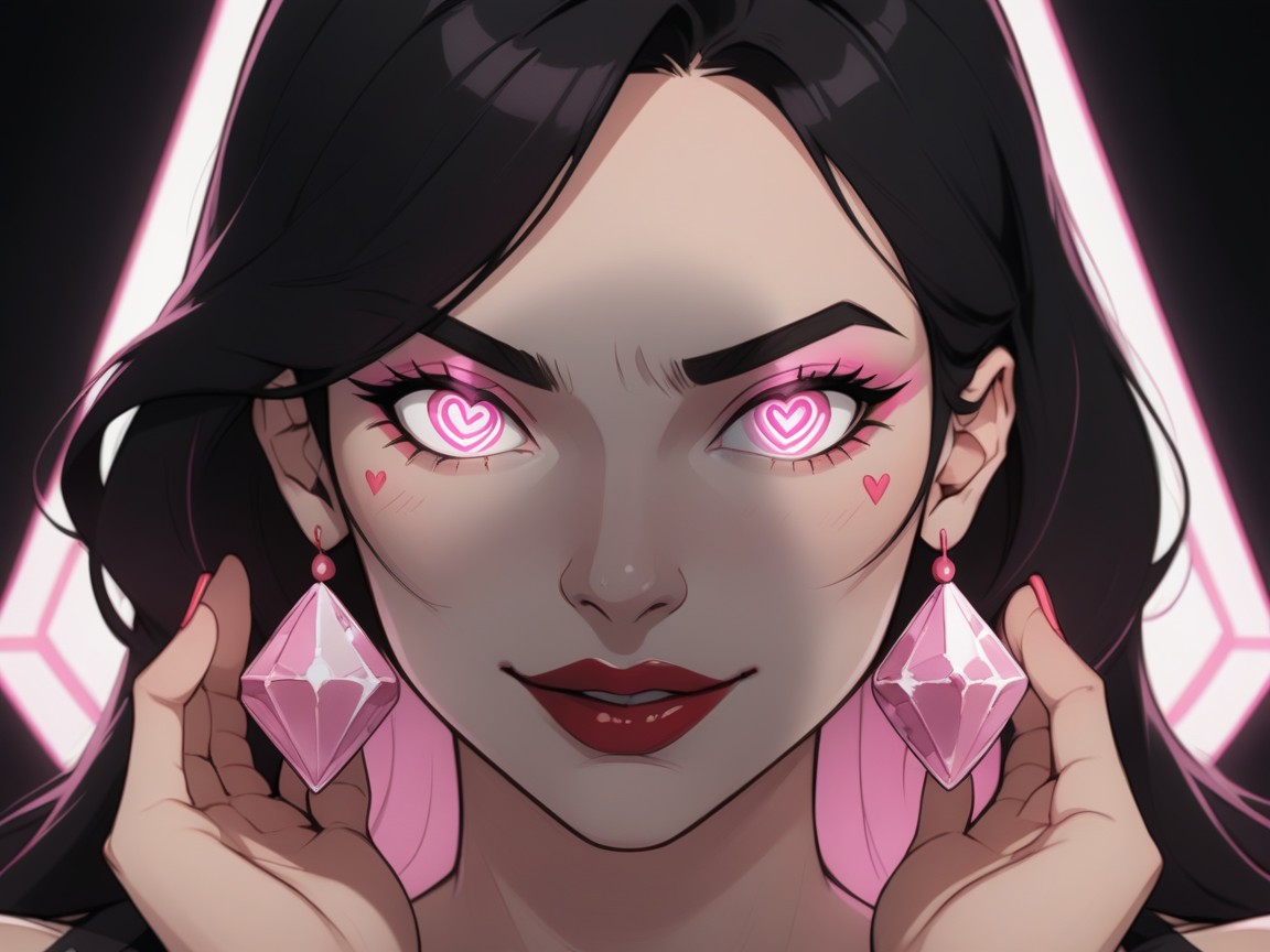 Smug, Pink Headband, Yeux En Forme De Cœur Porno IA Latina