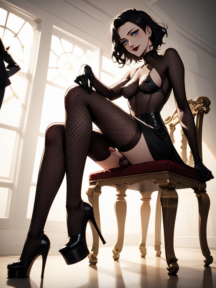 Wasp Waist, Ruby Lipstick, Cute Shemale AI Porn