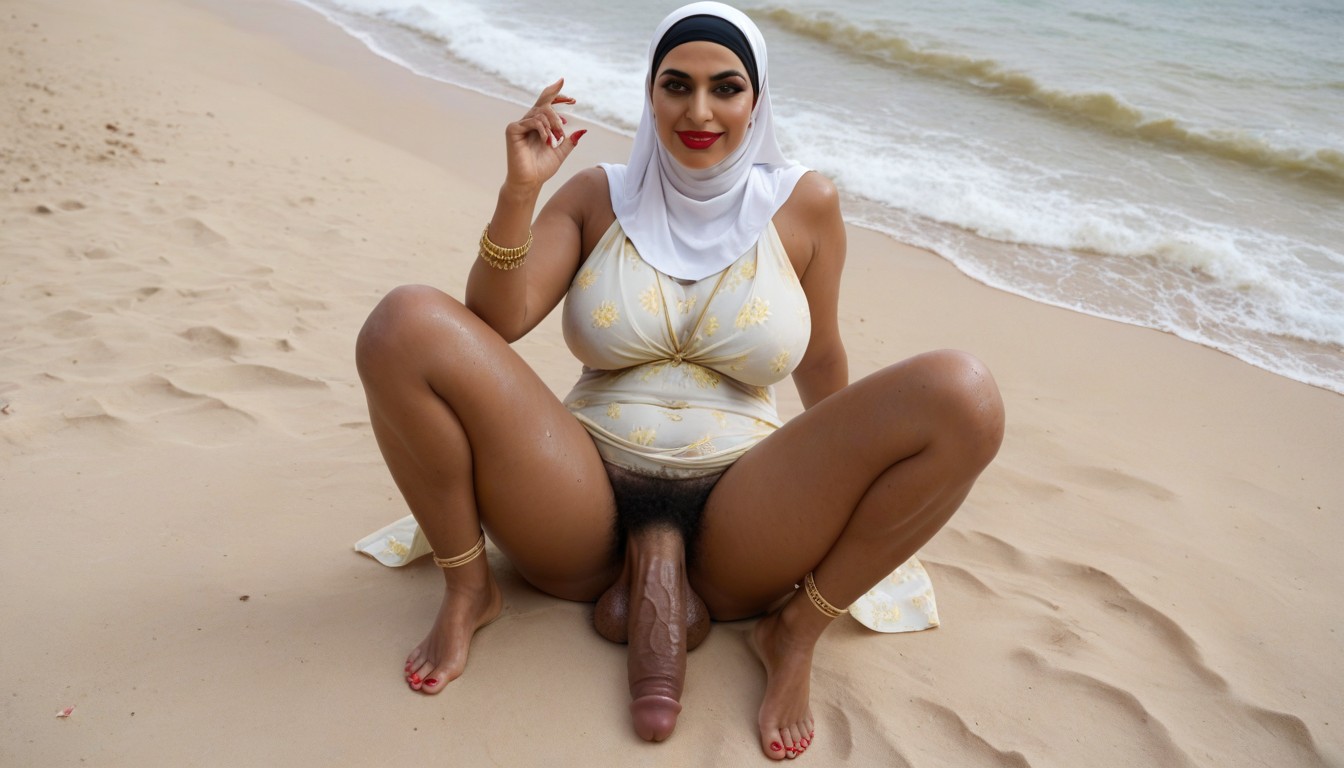 Flower Pattern Sundress, Beach, Gold Rings Shemale AI Porn
