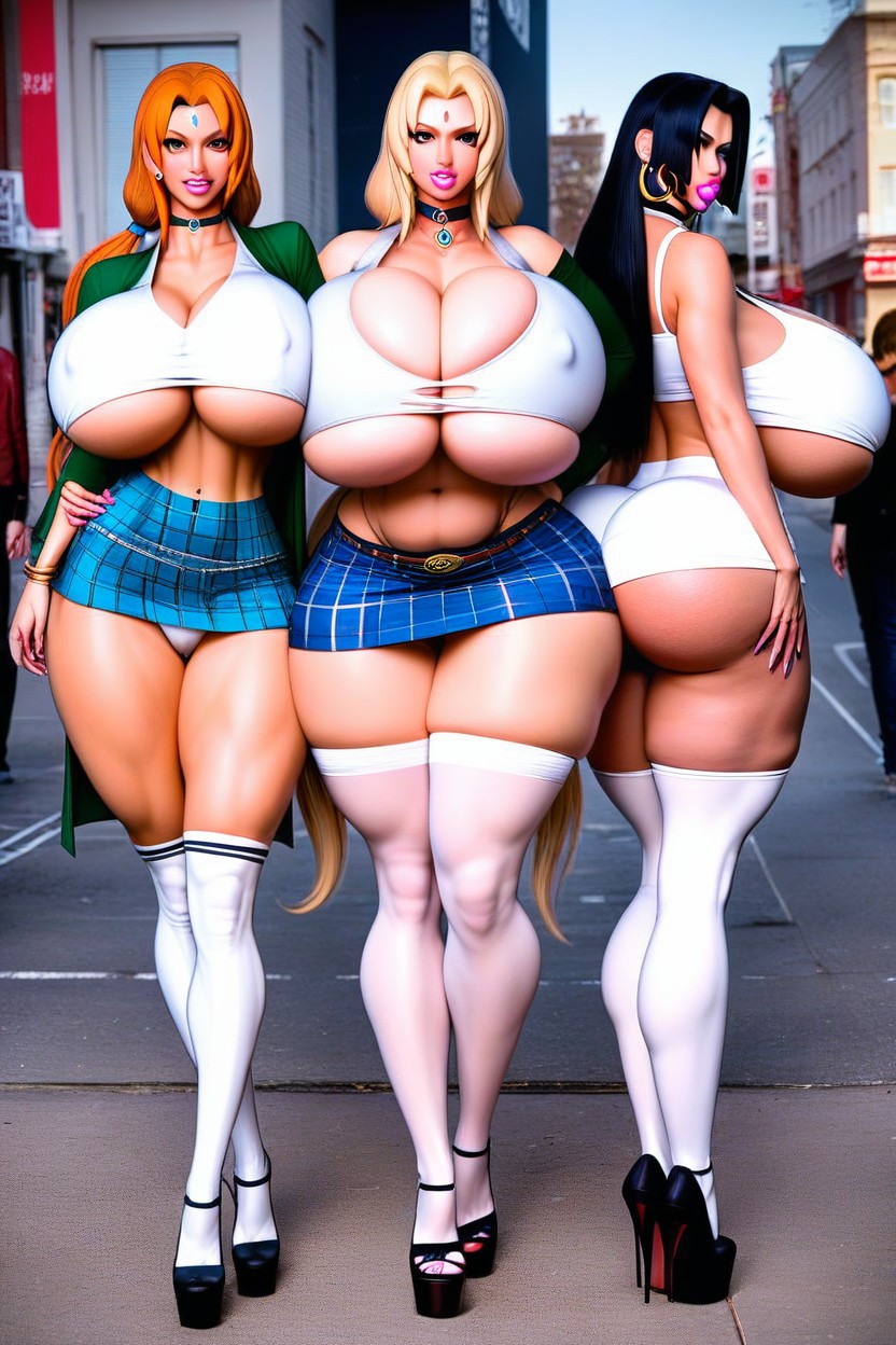 Middle Of Street, Realistic Faces, Mega Big Asses Close To Viewer AI Porn