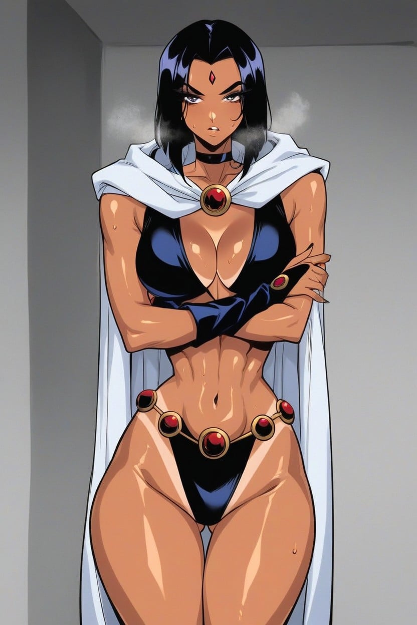 Pencil Waist, Wearing Raven From Titans Costume, Japanese Hentai AI Porn