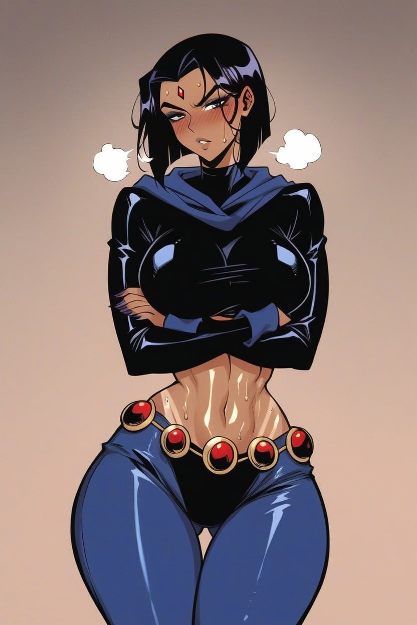Long Lenght Hair, Raven In Her Costume, Medium Breast Hentai AI Porn