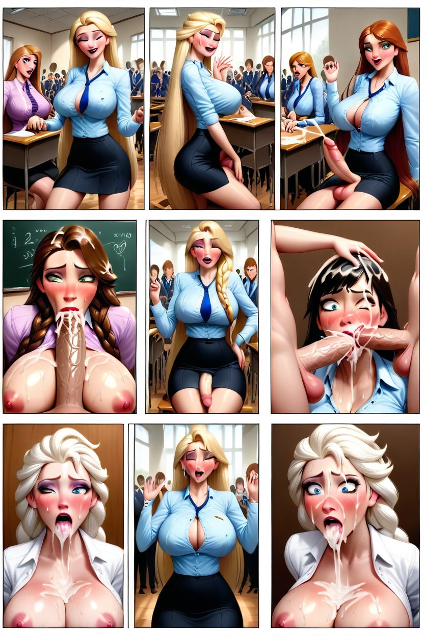 Collage, Cum In Hair, Cumming In Own Mouth Shemale AI Porn