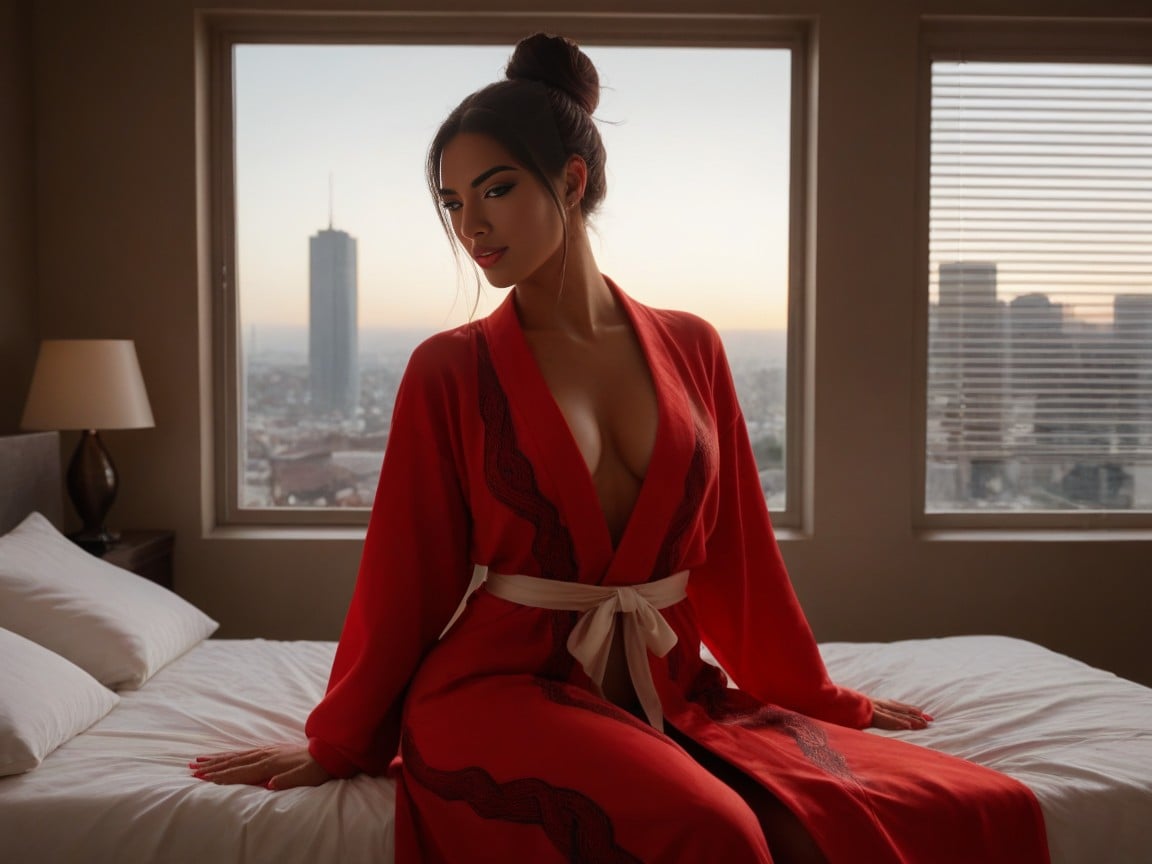 Modern Setting, Wearing Red Snake Printclothes, Vibrant Colors Latina AI Porn