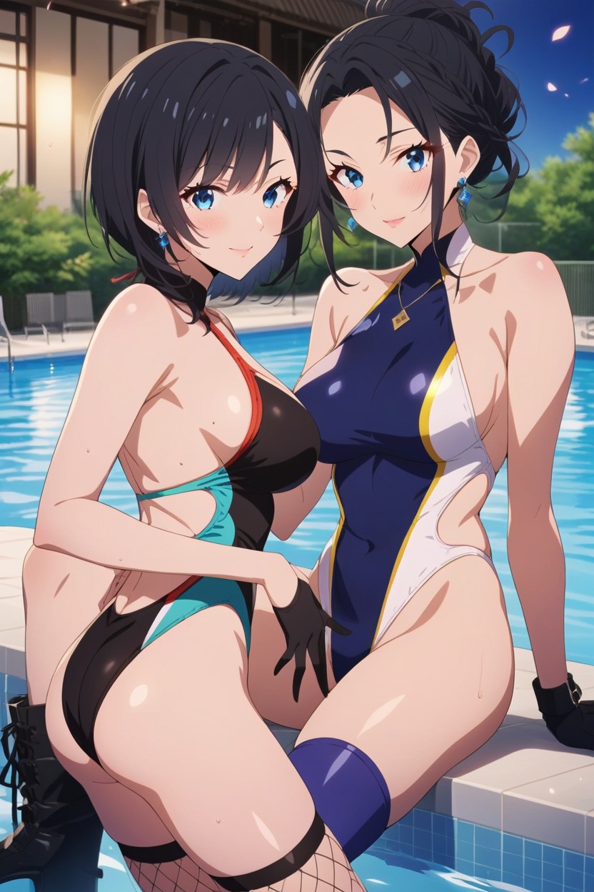 Black Hair, Beautiful Breasts, Pool AI Porn
