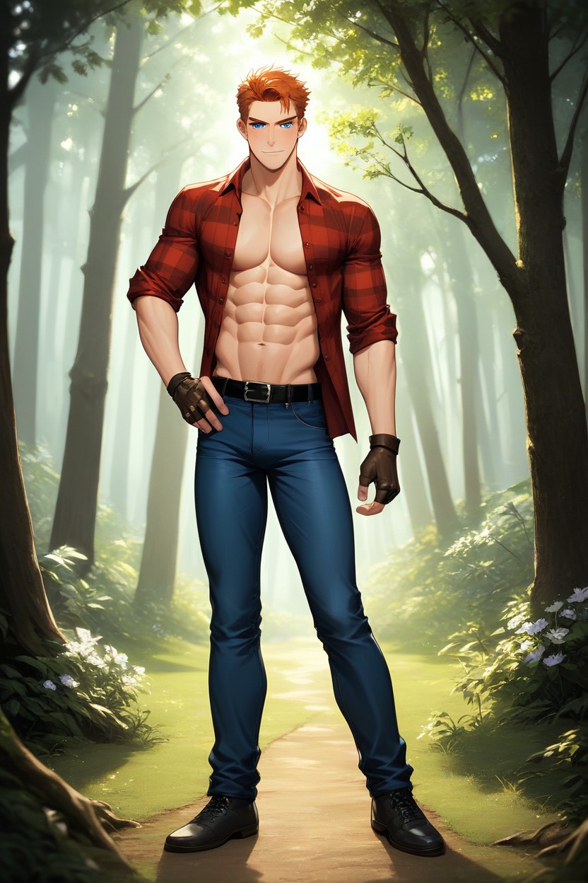 Rolled Up Sleeves, Standing With Sexy Pose, Black Belt With Silver Buckle Porno gay IA