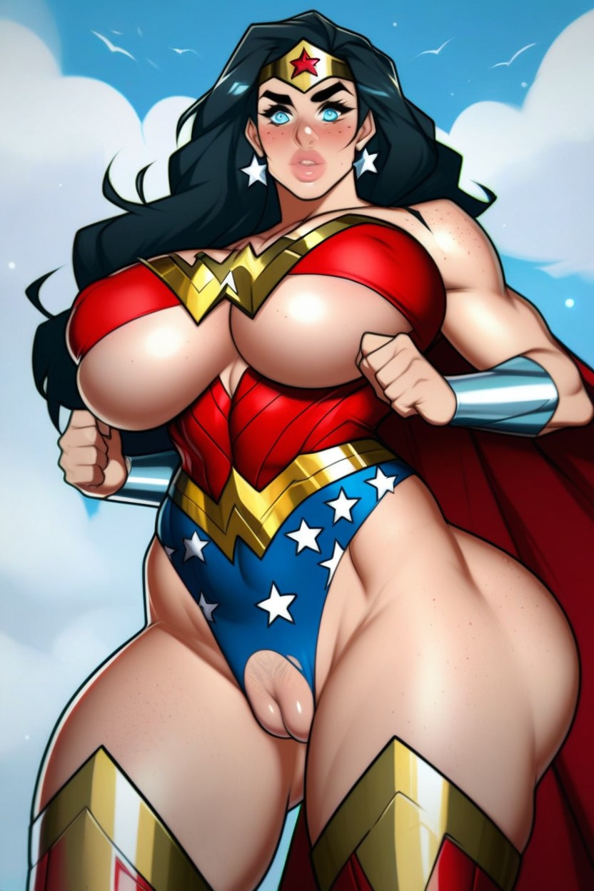 Shocked, Wonder Woman Tiara, Blue Eyes AI Porn