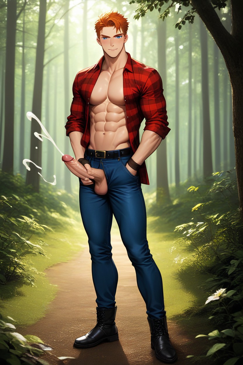 Orgasm Face Expression, Fit Body, Showing Chest And Abs AI Gay Porn