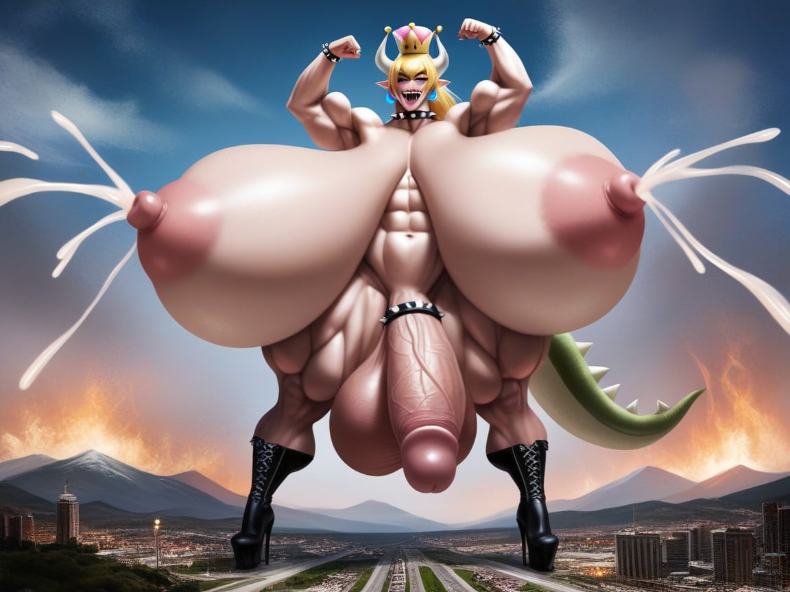 Hyper Penis Growth, Massive Muscles, Standing Shemale AI Porn