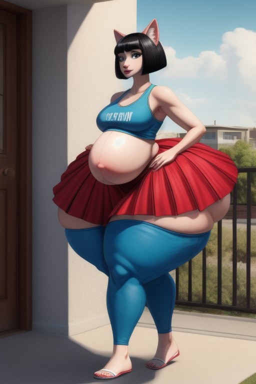 Wide Hips, Hyper Sized Pregnant Belly, Bobcut Furry AI Porn