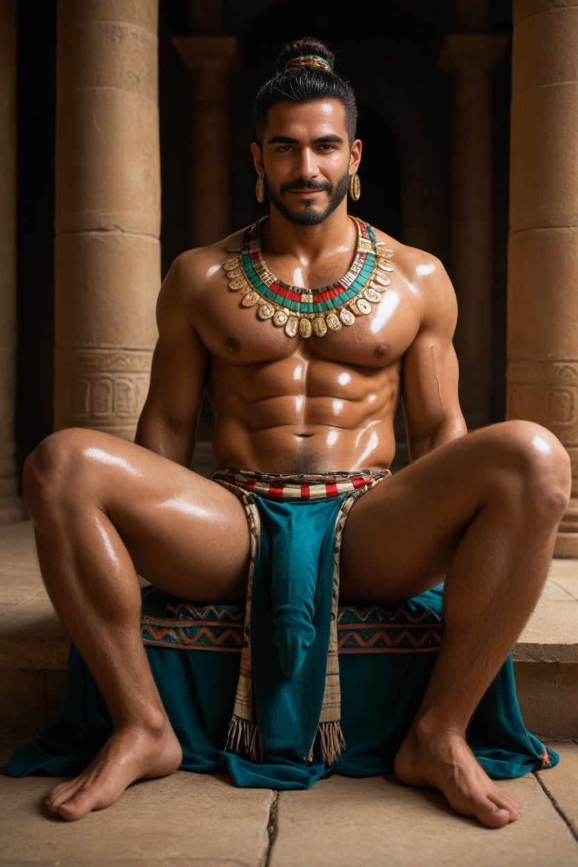 Curly Hair, Beard, Piernas Abiertas Porno gay IA