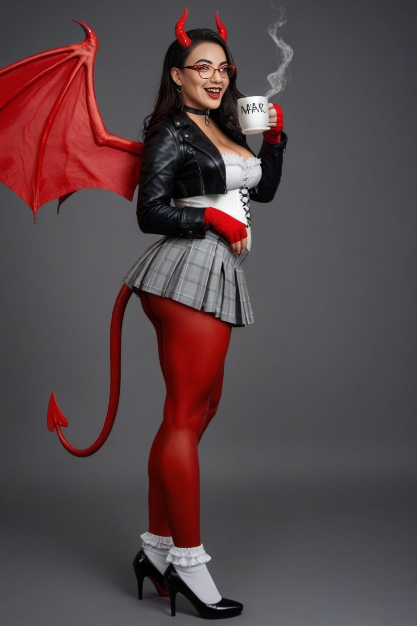 Open Mouth Smile, Red Devil Horns, Looking A Viewer AI Porn