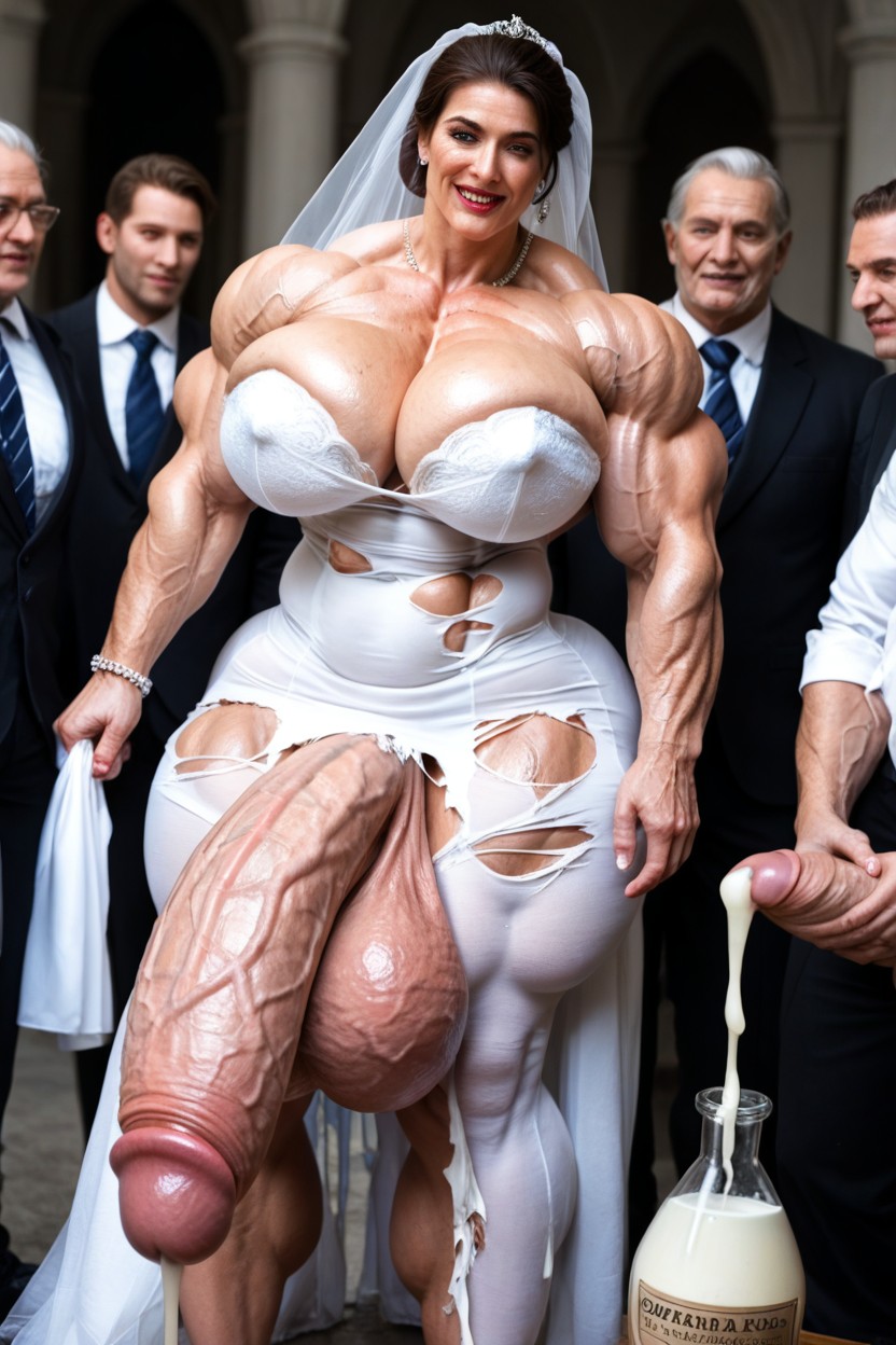 Holding Hand With A Shorter Man, Wedding Dress, Over Pumped Veins Shemale AI Porn