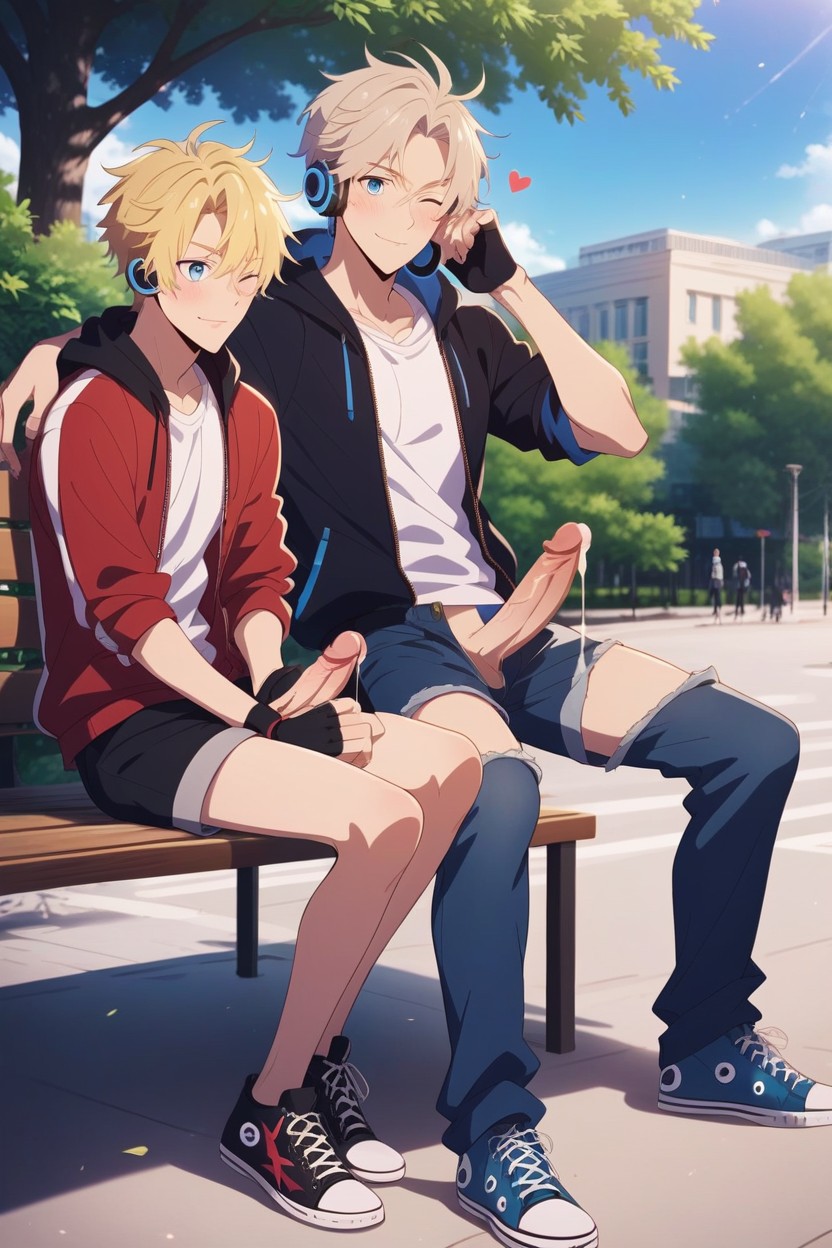 Day Time, Sitting On Park Bench, One Person AI Gay Porn