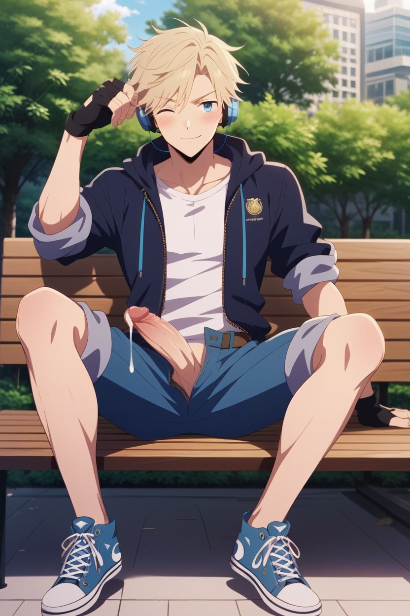 One Person, Slight Smirk, Wearing Dark Navy Blue Converse Sneakers AI Gay Porn