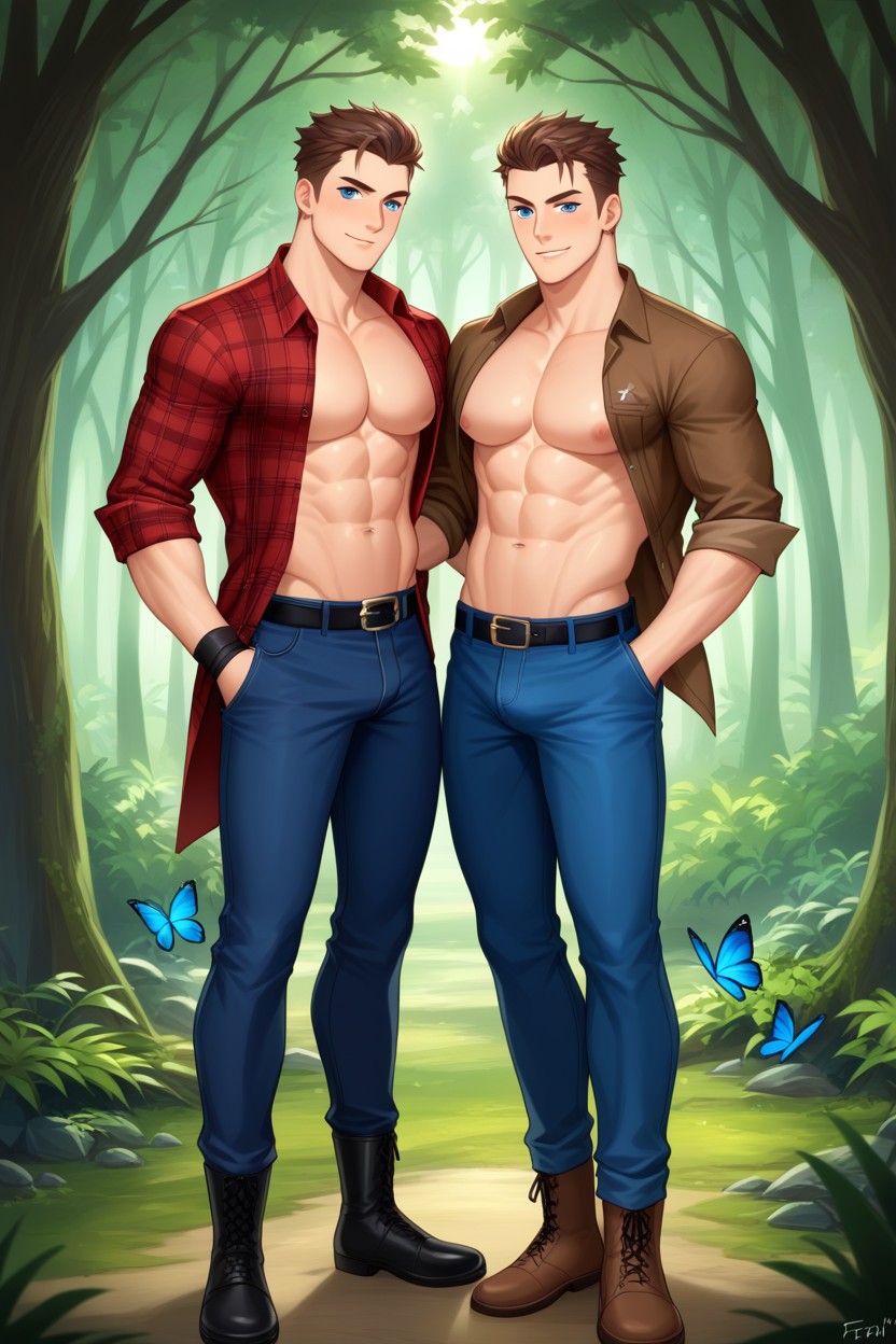 Open Clothes, Brown Lumberjack Boots, Flowers On Ground Porno gay IA