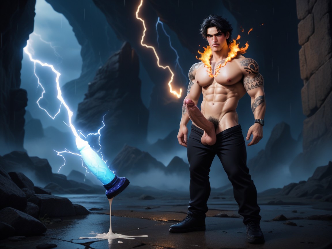 Electric Dildo On Floor, Electricity In Balls, Electric Penis AI Gay Porn