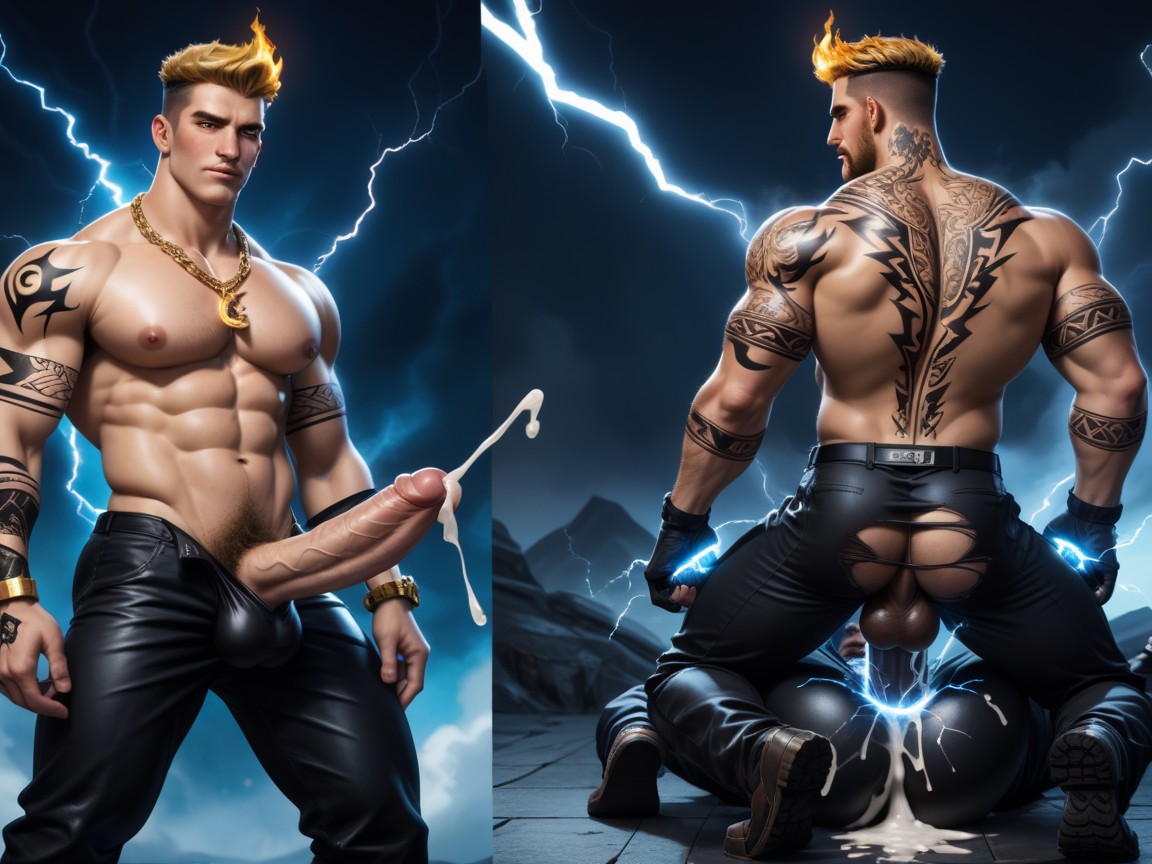 Leather, Tattoos On Arms, Dildo On Floor AI Gay Porn