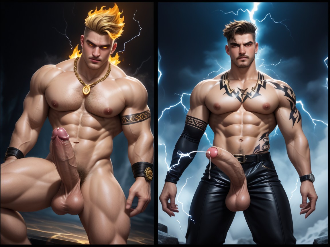 Multiple Views, 2 People, Cocks Covered In White Powder AI Gay Porn
