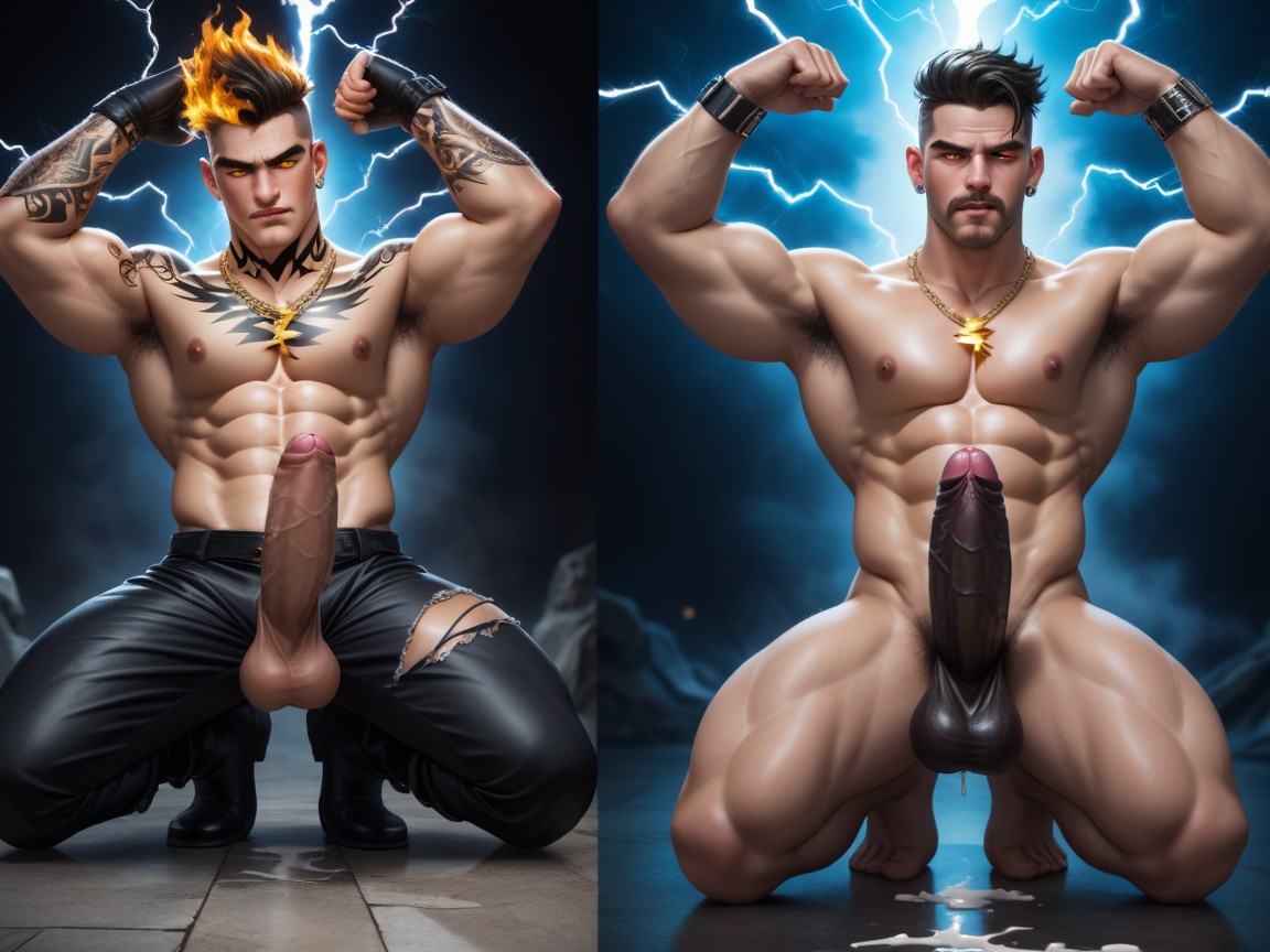 Cocks Covered In White Powder, Large, Multiple Views AI Gay Porn
