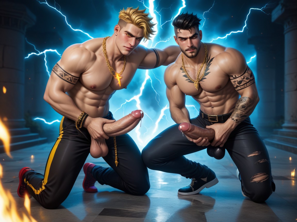 Flaming Neck Tattoos, 18+, Electricity In Balls AI Gay Porn