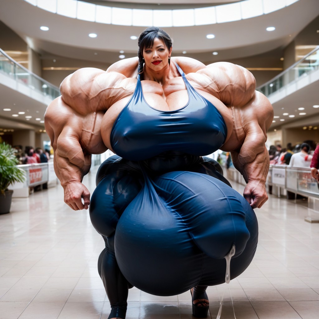 Mall, Hyper Gigantic Massive Testicles Bulge, Many People Around Shemale AI Porn