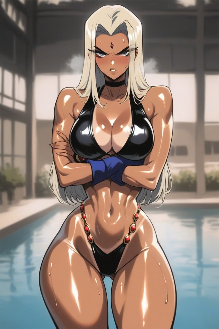 Wide Hips, Cosplay As Raven From Titans, Excessivley Scrawny Woman Hentai AI Porn