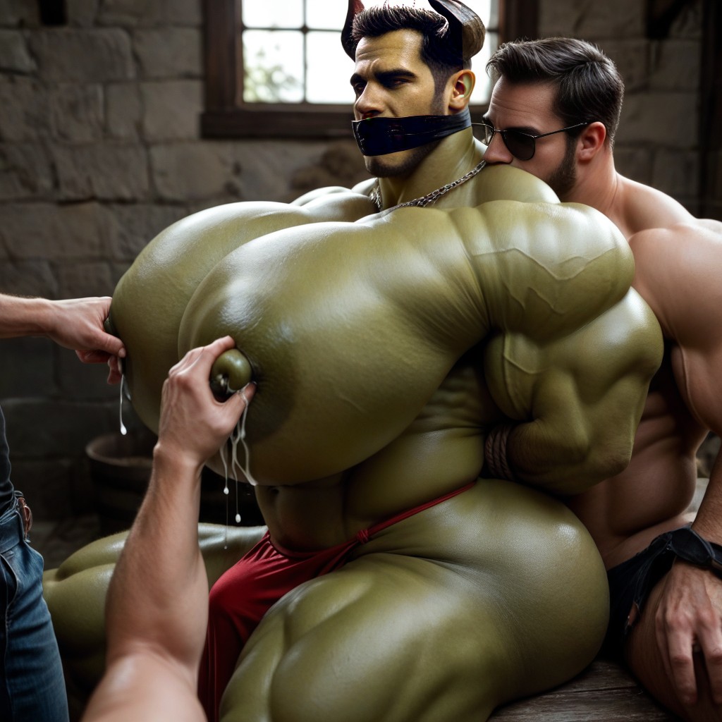 Large, Eyes Half Closed, Nipple Suck AI Gay Porn
