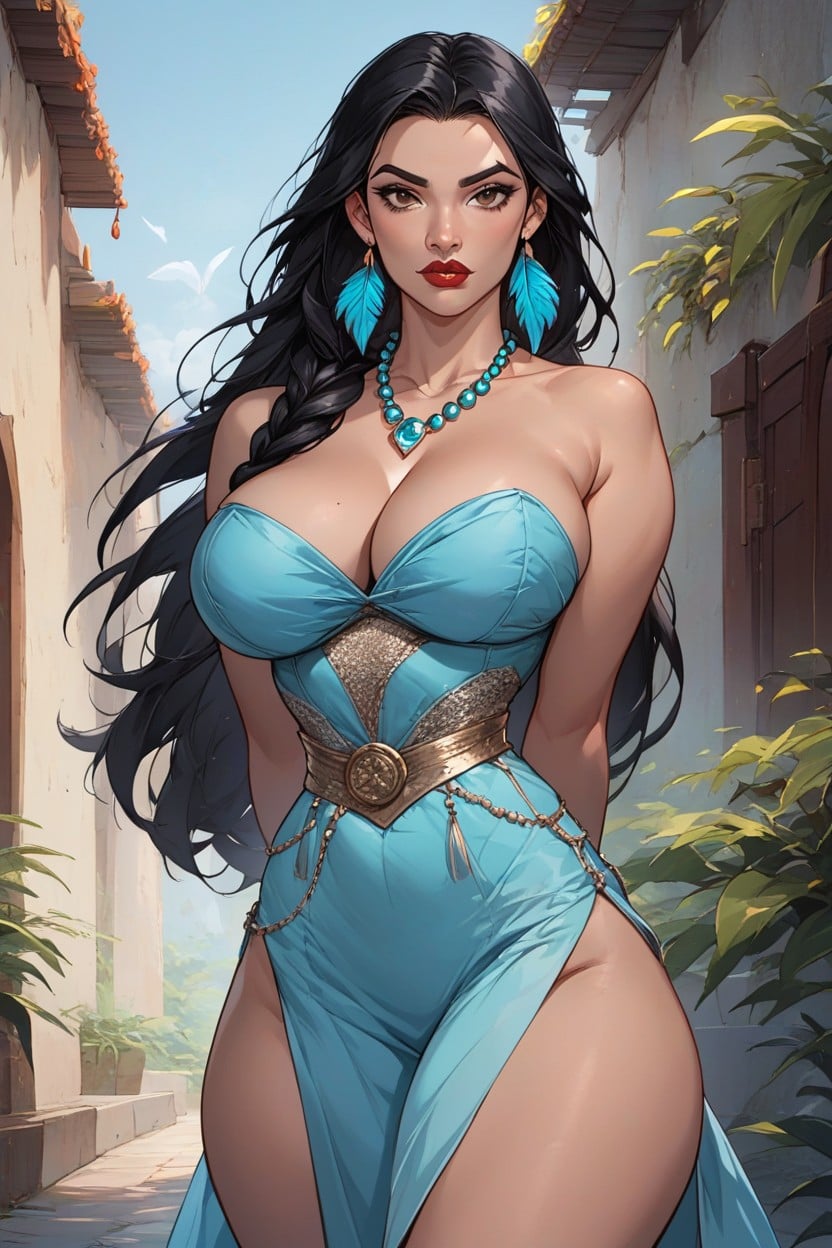 Turquoise Necklace, Tan Skin, Thick Thighs Hentai AI Porn