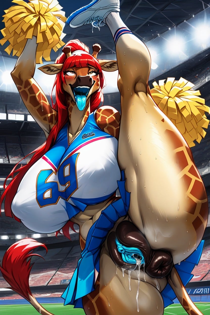 Standing Split, Blue Tongue, Wet Pussy 퍼리 AI 포르노