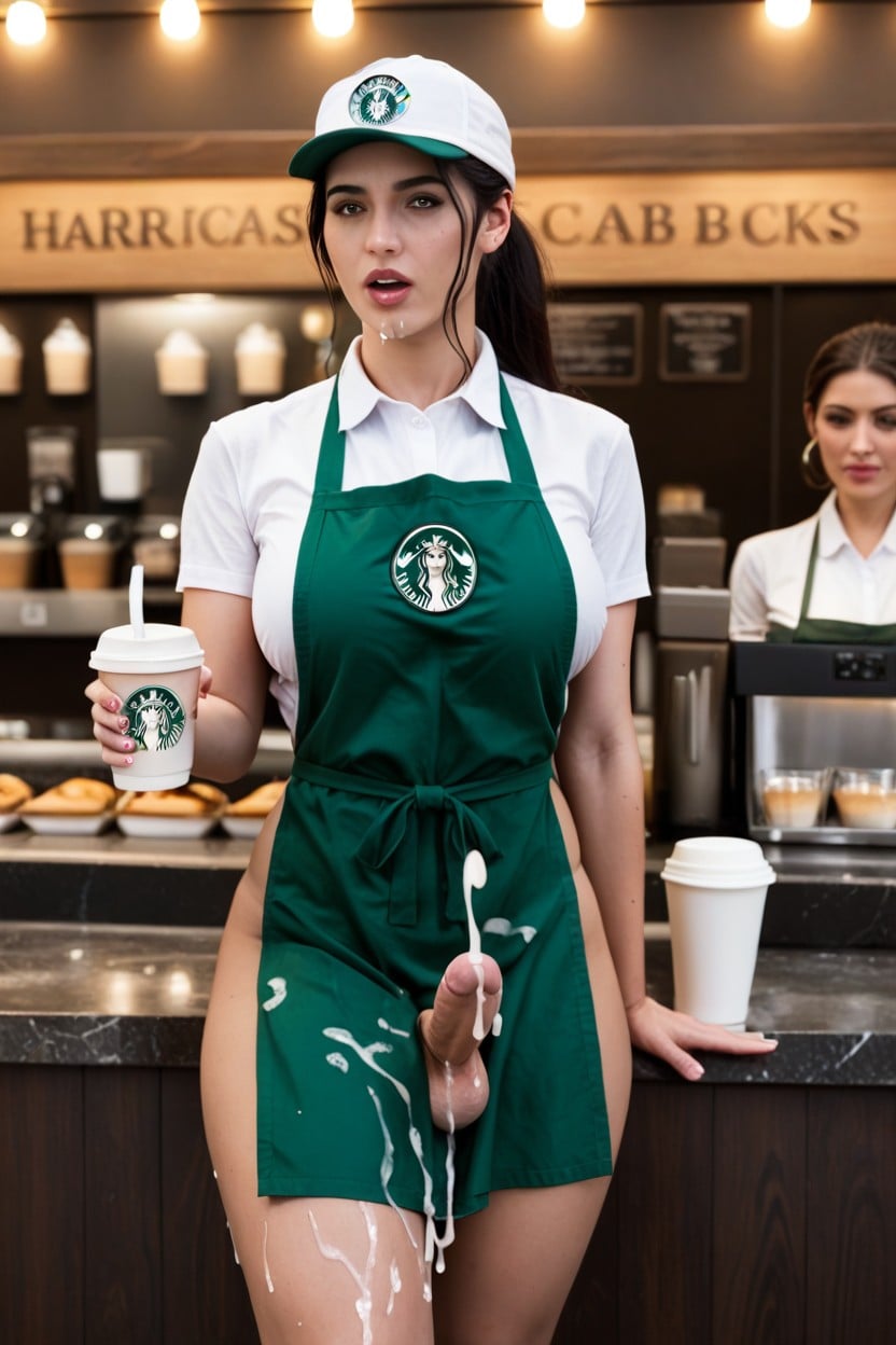 Jerking Off Into Cup, Ponytail, Side View Shemale AI Porn