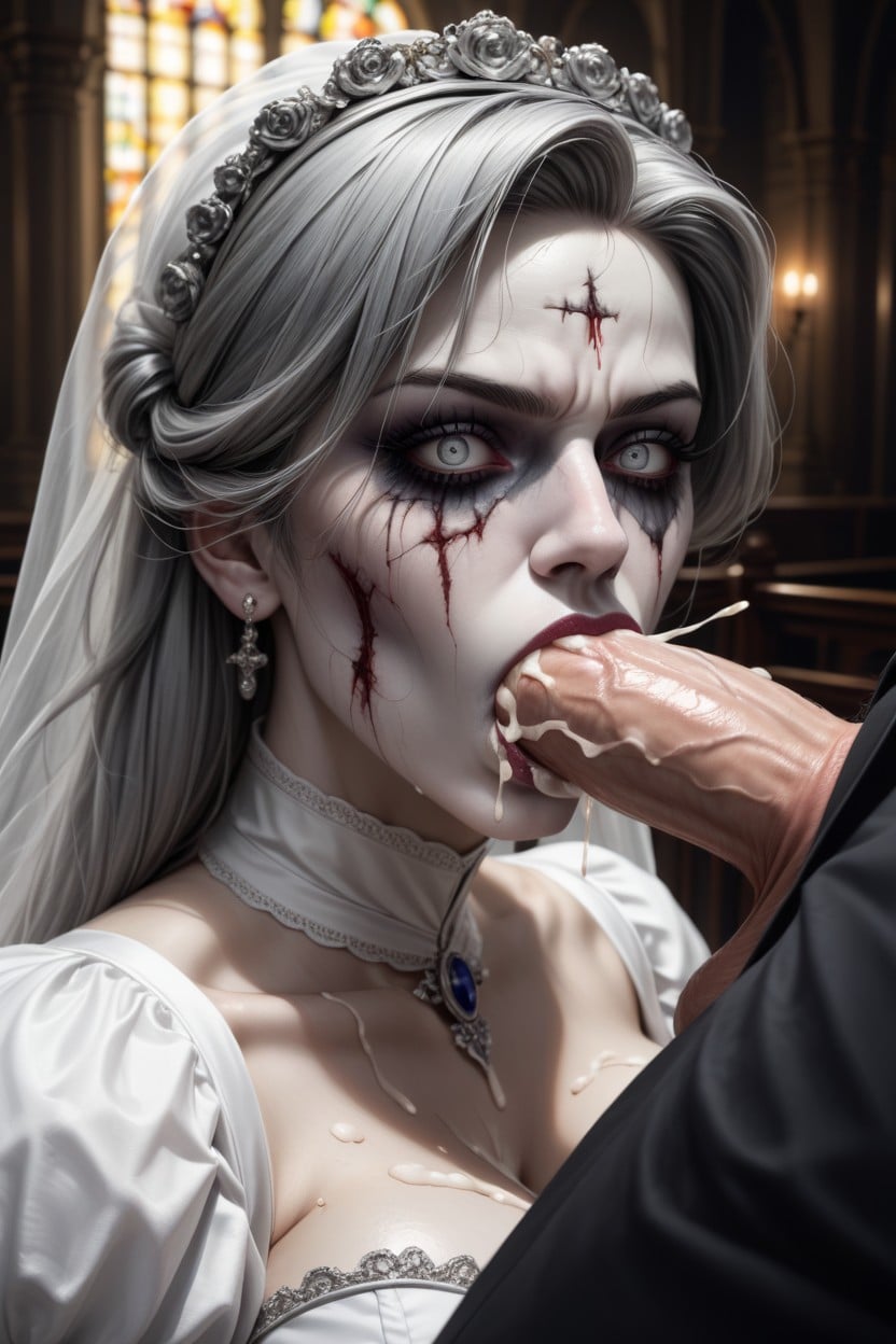Undead Ghastly Ghoulish Appearance, Shocked And Angry Expression On Her Face, Creampie AI Porn
