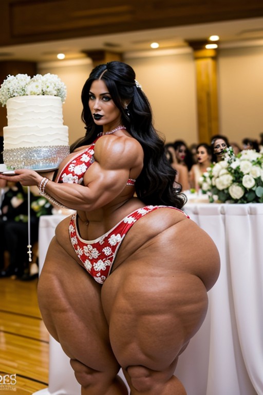 Beautiful Amazon Woman, Bridal Veil, Hyper Gigantic Massive Muscles Woman AI Porn